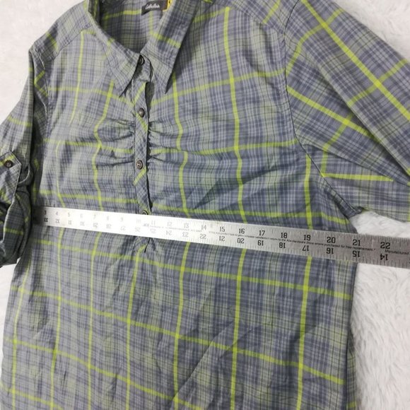 Cabelas Womens Shirt Button Down Blue Gray Plaid Long Sleeve Collar Round Hem XL - Picture 5 of 10